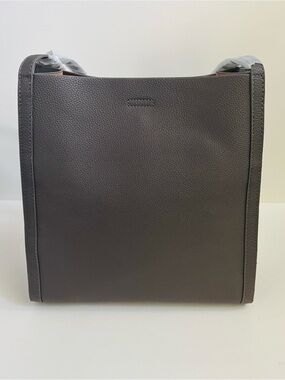 Jing Ping Taupe Gray PU Vegan Leather Satchel Tote Shoulder Bag